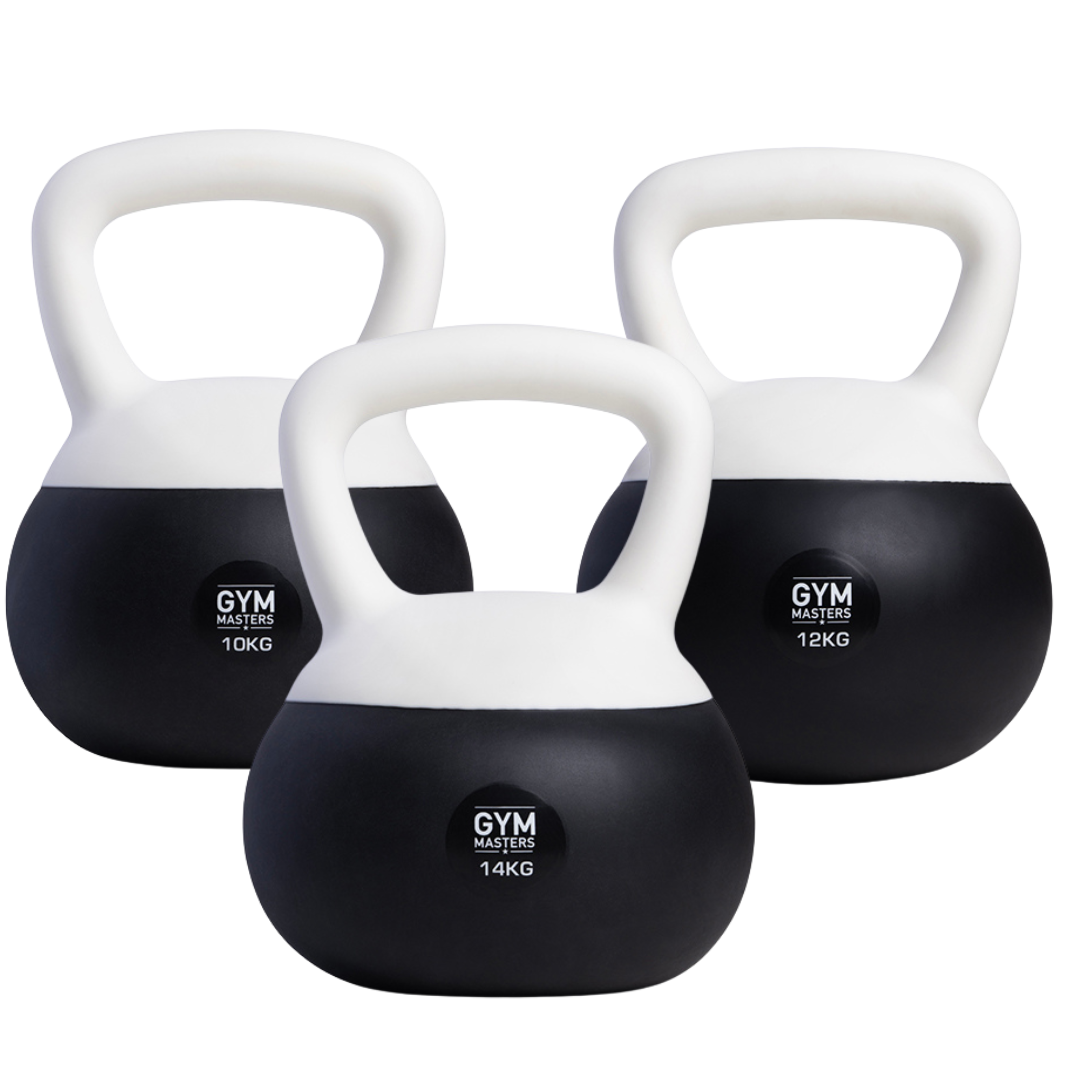 Weiches Kettlebell-Set 3 Stück (10 kg & 12 kg & 14 kg) von Gym Masters, perfekt für Krafttraining und Cardio.