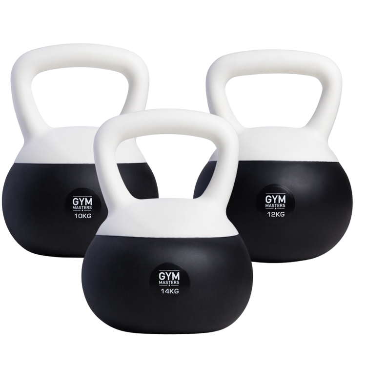 Weiches Kettlebell-Set 3 Stück (10 kg & 12 kg & 14 kg) von Gym Masters, perfekt für Krafttraining und Cardio.