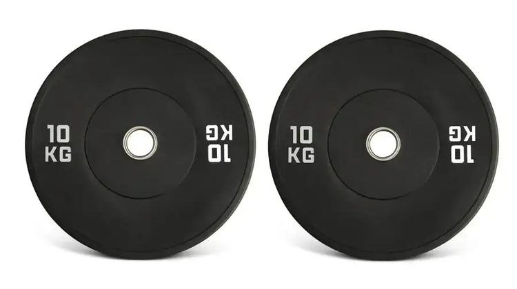 Gym Masters 10-kg-Bumper-Platten-Set für Krafttraining, geeignet für olympische Langhanteln, langlebige Gummibeschichtung.