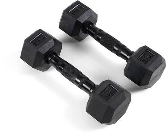 Hexa Kurzhantel-Set 105 kg Schwarz + Kurzhantelständer (2,5 bis 15 kg) – schwarze sechseckige Kurzhanteln für Krafttraining