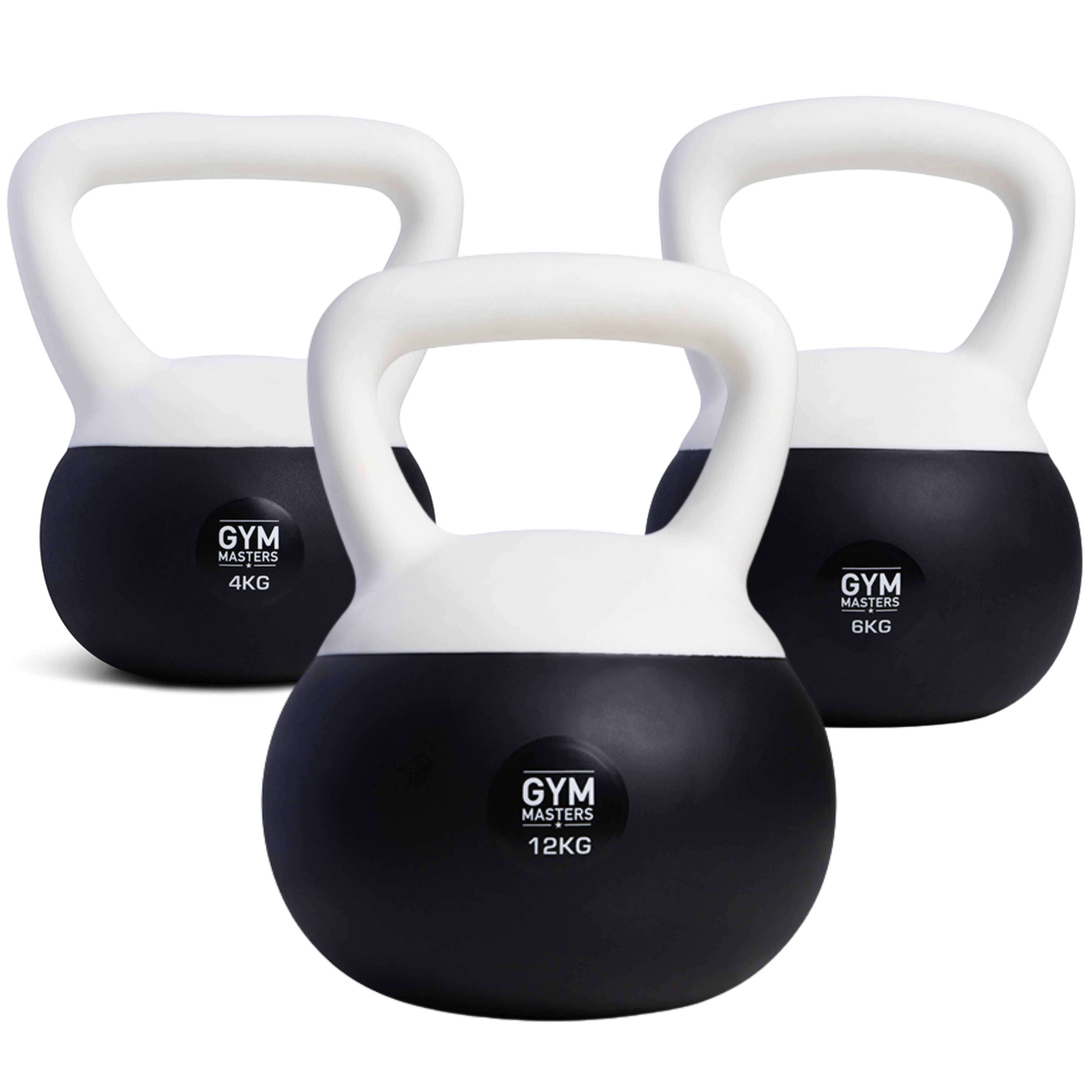 Weiches Kettlebell-Set 3 Stück (4 kg & 6 kg & 12 kg) von Gym Masters für sicheres und effektives Training.