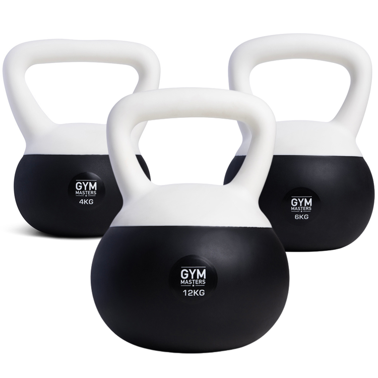Weiches Kettlebell-Set 3 Stück (4 kg & 6 kg & 12 kg) von Gym Masters für sicheres und effektives Training.