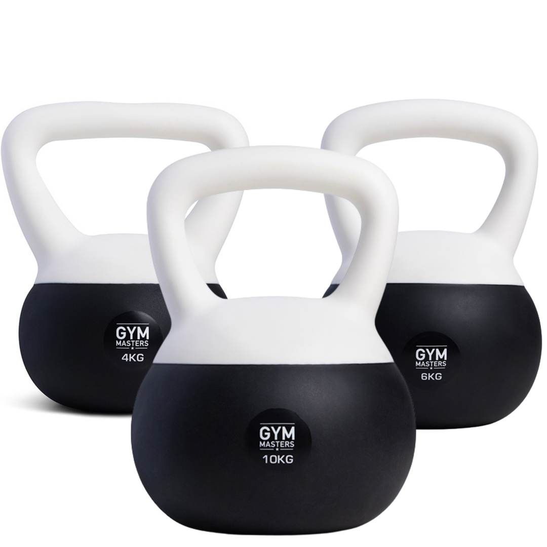 Weiches Kettlebell-Set, 3 Stück (4 kg & 6 kg & 10 kg) von Gym Masters, ideal für Anfänger und sicheres Training.