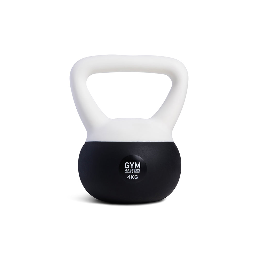 Weiches Kettlebell-Set 2 Stück (4 kg & 6 kg) mit 4 kg Kettlebell von Gym Masters in Schwarz und Weiß.