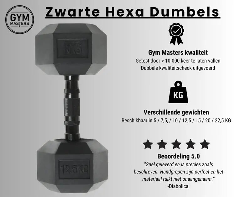 Schwarze Hexa-Dumbbells 2,5 kg (2 Stück) von Gym Masters, robust und langlebig, ideal für jedes Home-Gym und Training.