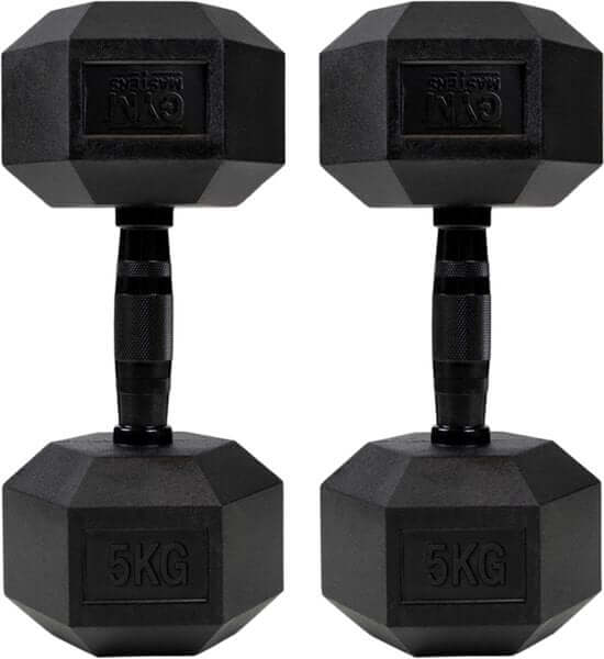 Hexa Kurzhantel-Set 105 kg Schwarz + Kurzhantelständer (2,5 bis 15 kg) mit 5 kg Kurzhanteln für Krafttraining.