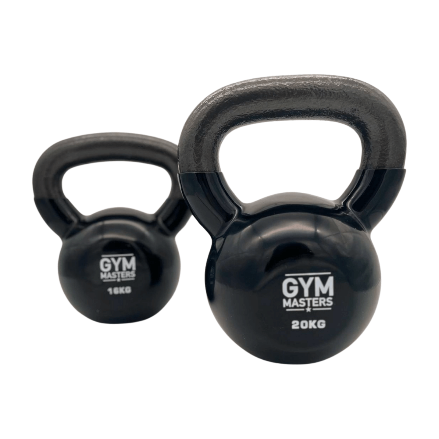 20kg und 16kg schwarze Vinyl-Kettlebells für effektives Krafttraining zu Hause oder im Fitnessstudio