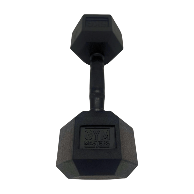 Gym Masters 5 kg Hexa-Hantel, vielseitiges Design, langlebige schwarze Oberfläche, ideal für das Training zu Hause und Personal Training.