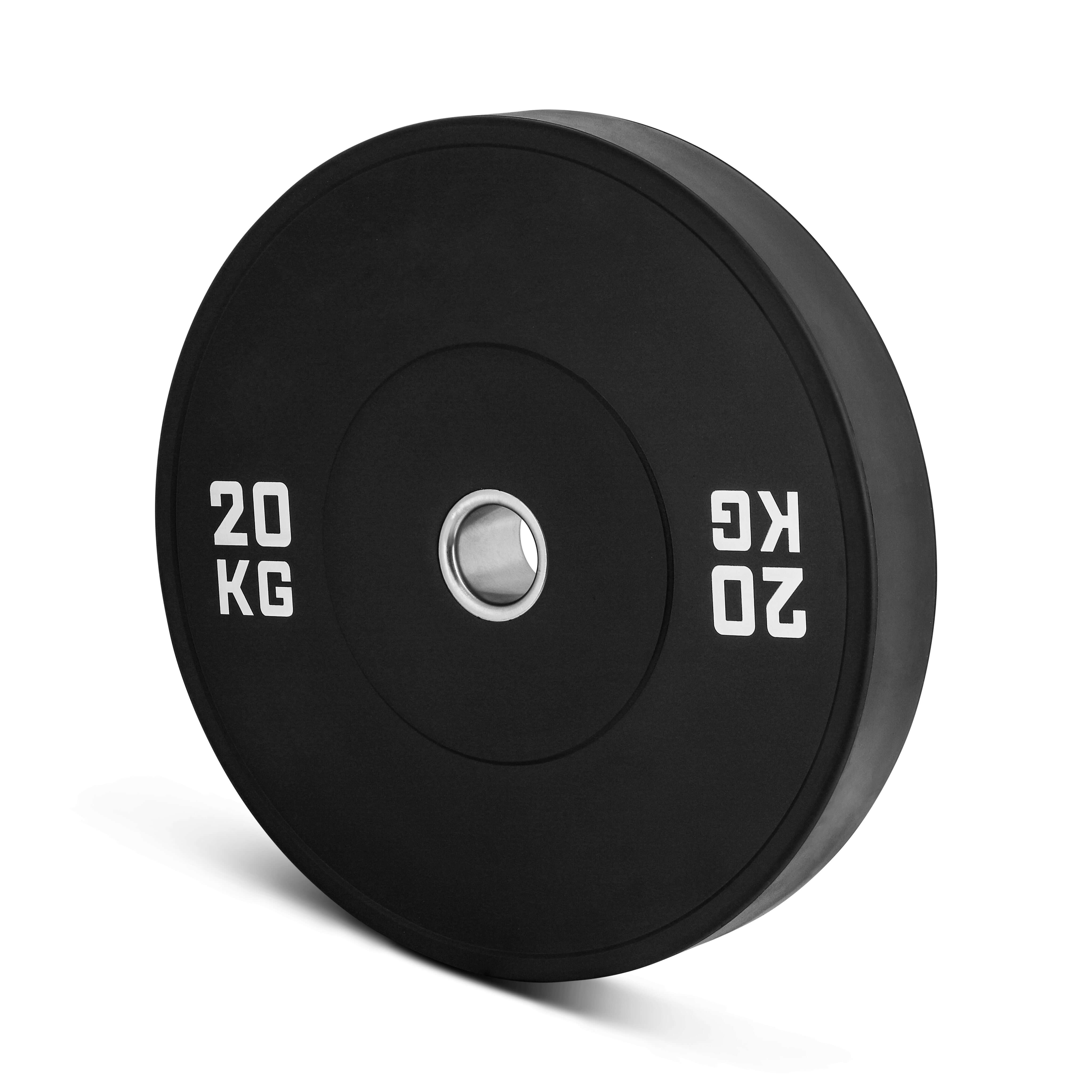 Bumper Plate 20 KG (2 Stück - Set) schwarze Gummischeibe mit rostfreiem Stahl-Loch.