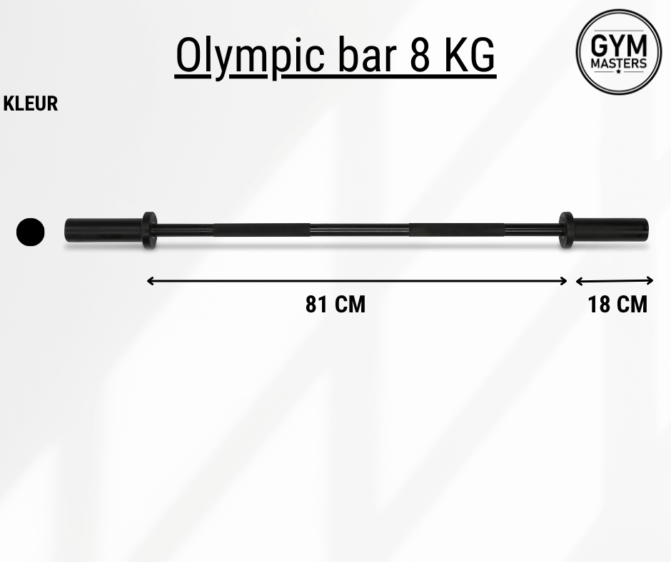 Abmessungen Gym Masters Olympische Langhantel Schwarz / Olympische Hantelstange (8kg / 120cm / 50mm)