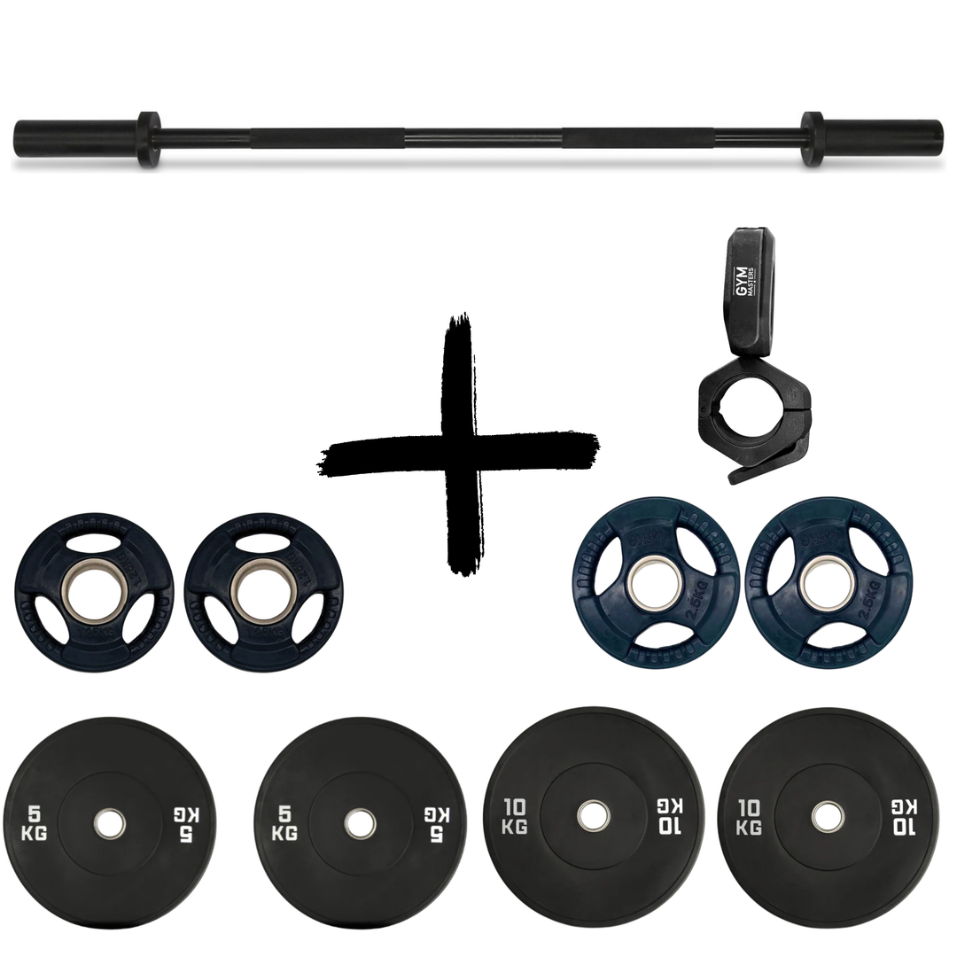 Gym Masters Langhantel + Gummiplatten Set – 120 cm Stange + 1,25 / 2,5 / 5 / 10 kg (pro Paar)