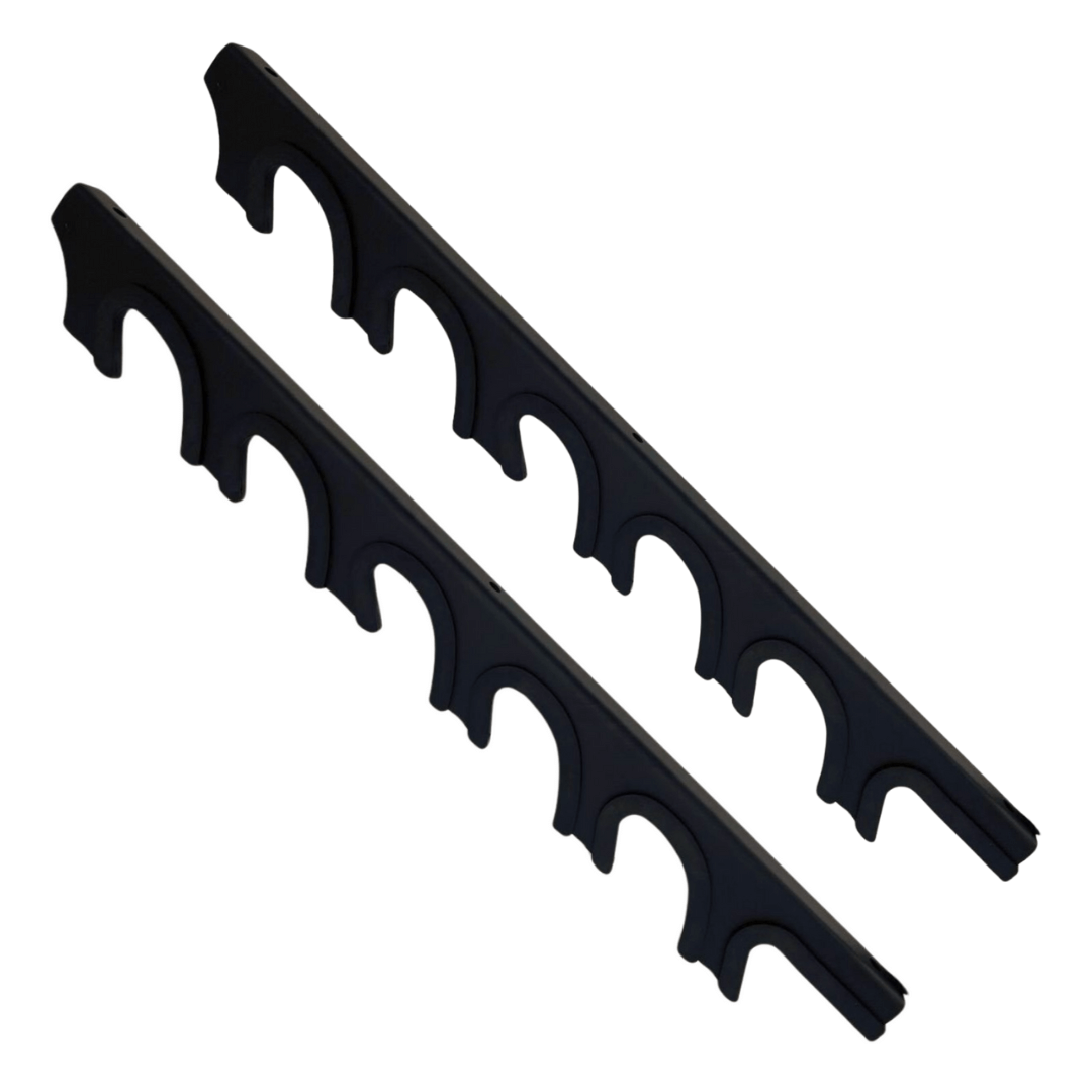 Hantelhalter für 6 Langhanteln oder Hex-Dumbbells, wandmontiert für eine ordentliche und sichere Aufbewahrung.