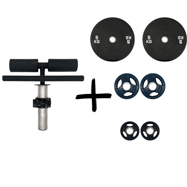 Gym Masters Tib Bar Set mit 1,25 kg, 2,5 kg und 5 kg Bumper Plates für effektives Beintraining.