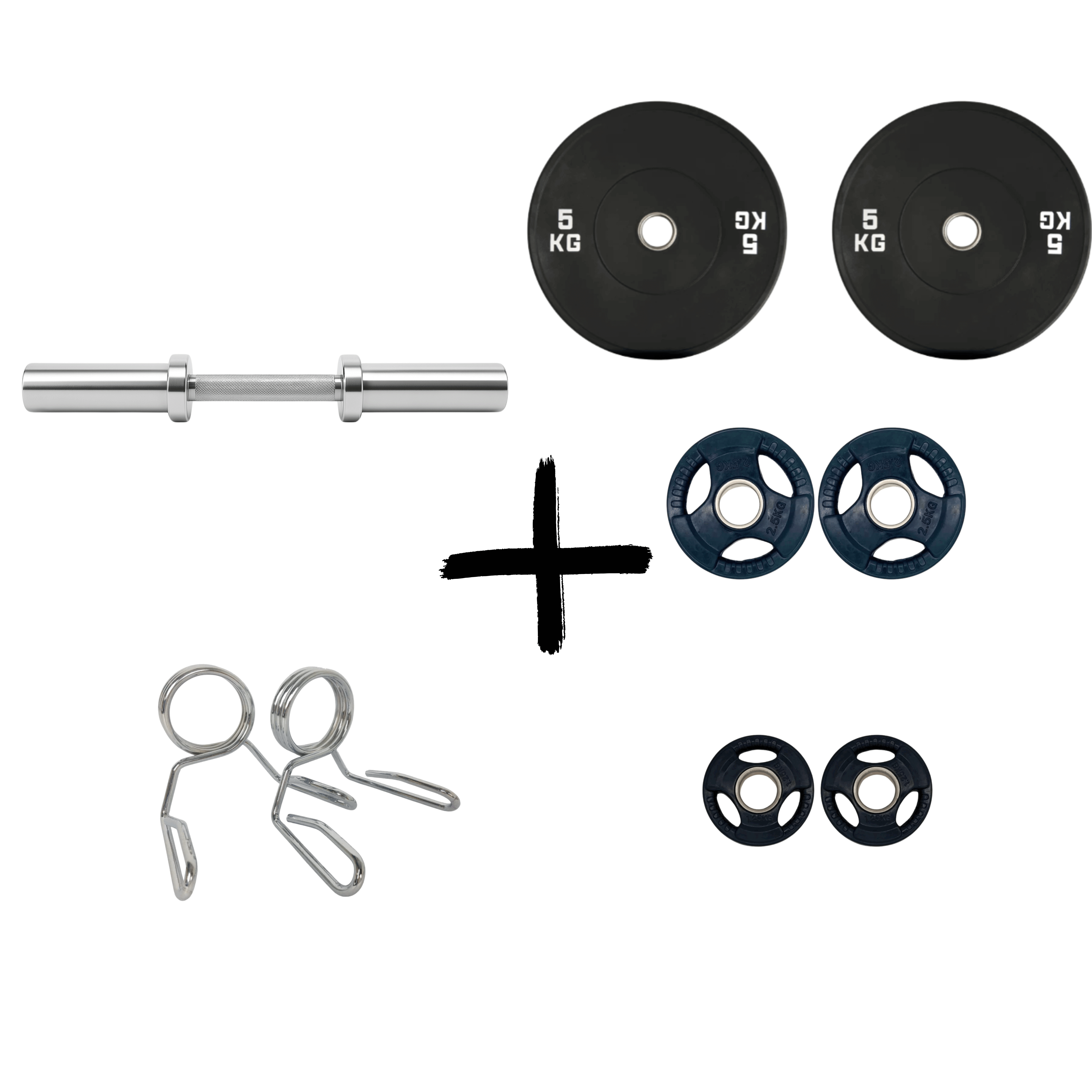 Gym Masters Kurzhantel-Set mit 1,25 kg, 2,5 kg und 5 kg Griffscheiben, einer stabilen Stange und Federklemmen für effektives Training.