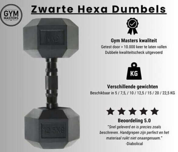 Hexa-Dumbbell 17,5 kg (1 Stück) schwarz, stabil und kraftvoll für intensive Trainings, ideal für den Heimgebrauch und Fitnessstudios.
